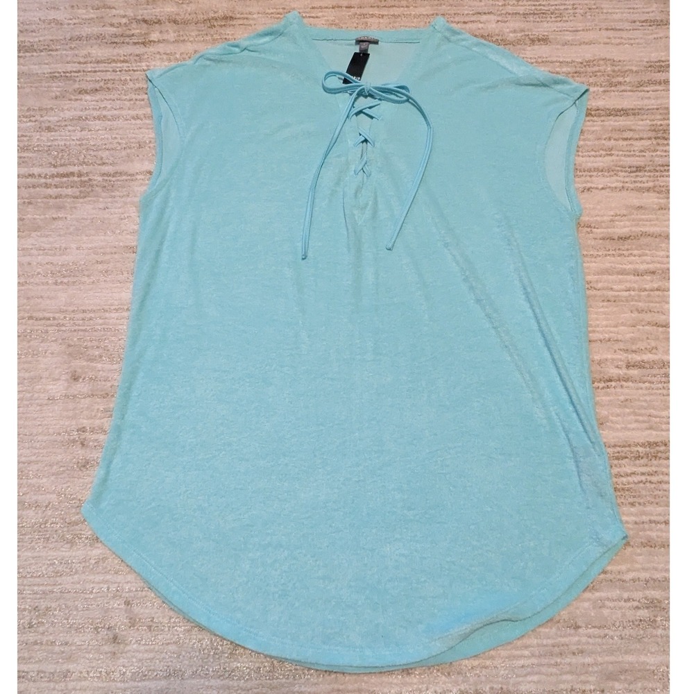 Torrid Relaxed XO Coverup Terry Cloth Tee Sz 1 1X Blue Lace Up Beach Swim Top